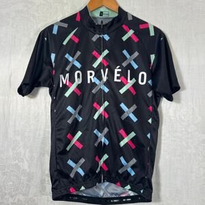 Morvelo Cycling Jersey Large Black Colorful Shirt Jacket Full Zip Back Pockets